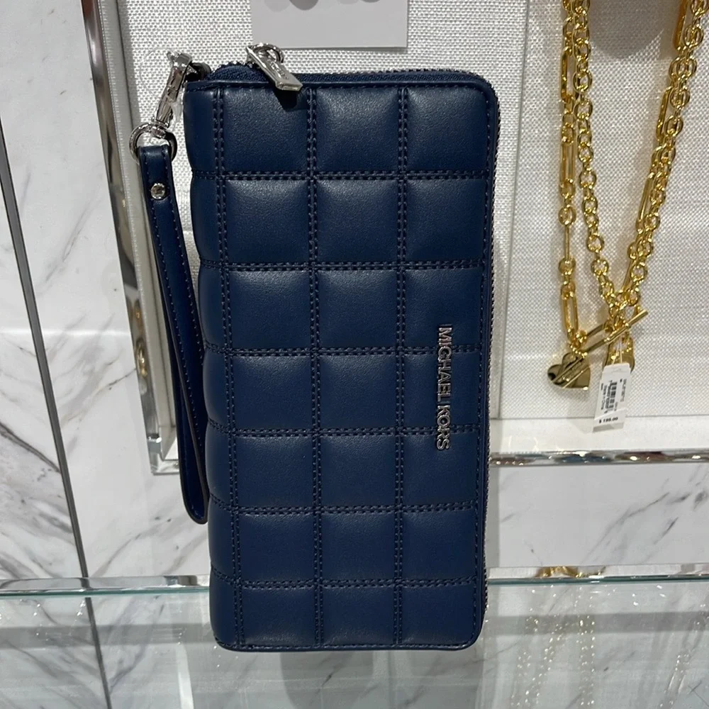 MICHAEL KORS Continental Wristlet Phone Case Wallet Navy NWT